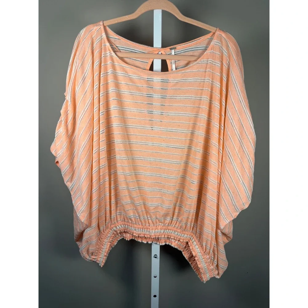 Free People Peach Striped Oversized Tunic Boho Beach Coverup Medium
